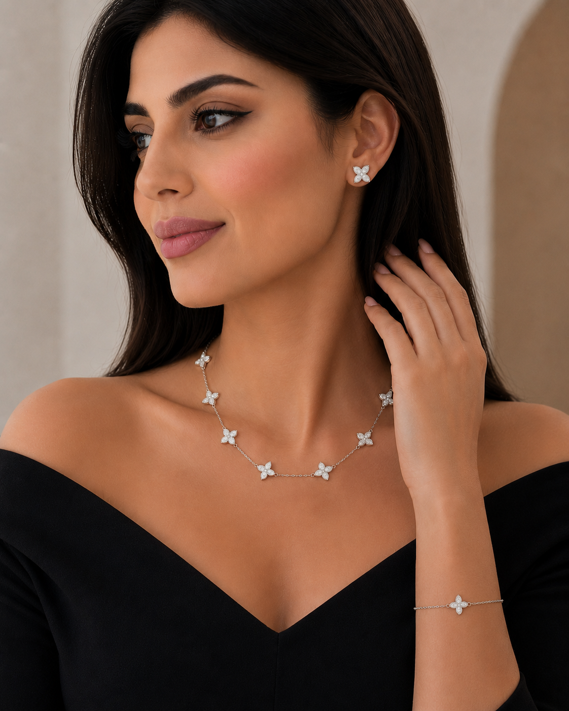 طقم ورد فضي